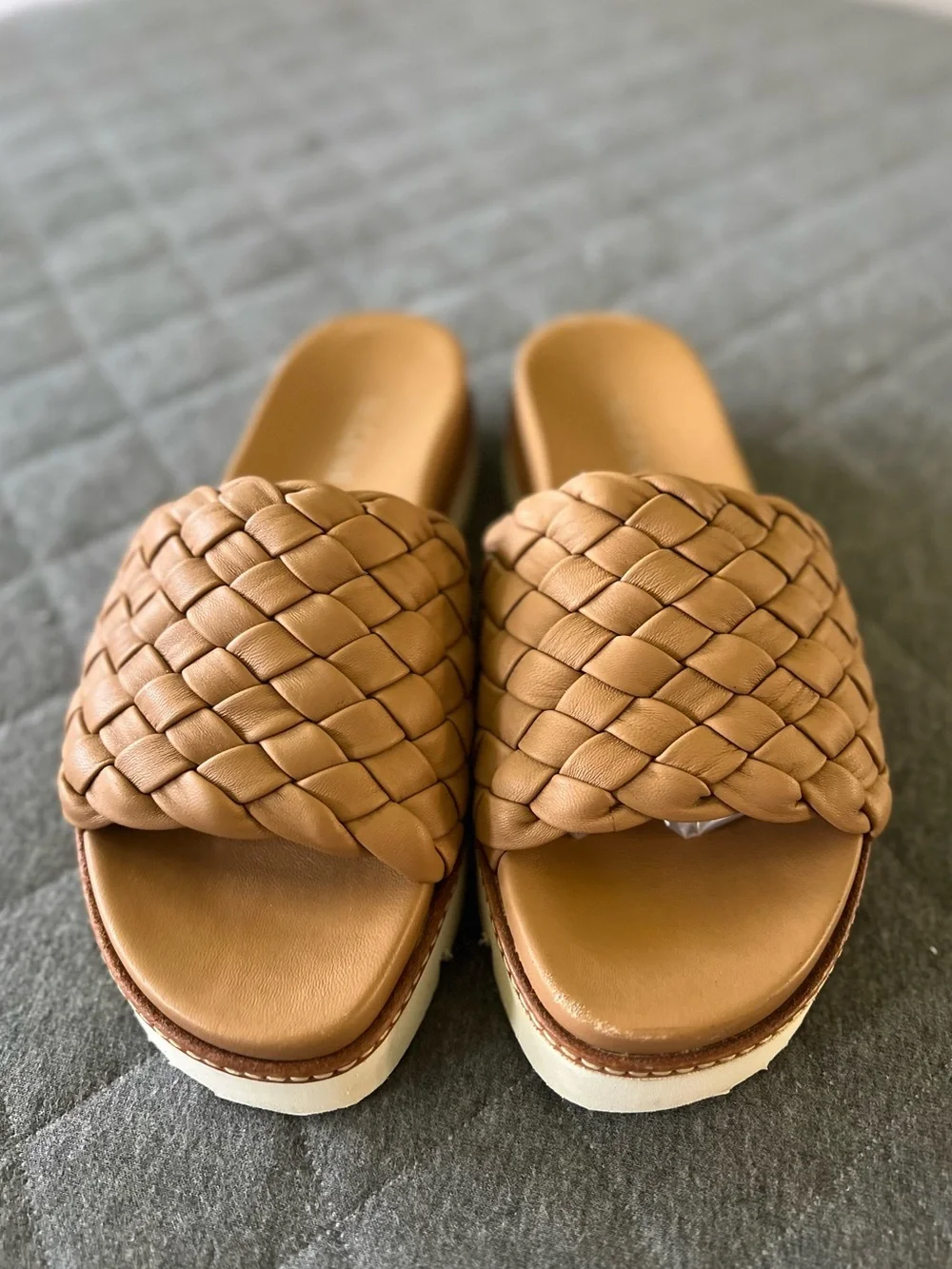 M. GEMI US 7.5 Selene Brown (Luggage) Woven Leather Slides Orig$275 Exc Cond